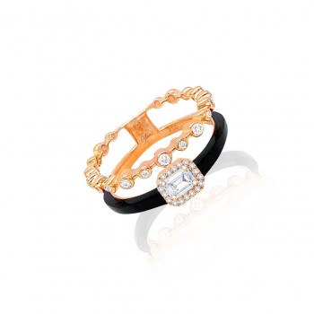 18K GOLD RING WITH BLACK CERAMIC , INLAID WITH DIAMOND