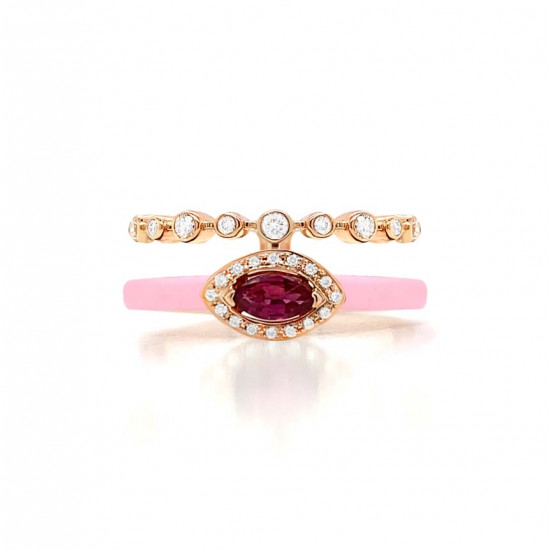 DIAMOND RING WITH PINK CERAMIC AND RUBY DIAMOND RING WITH PINK CERAMIC AND RUBY