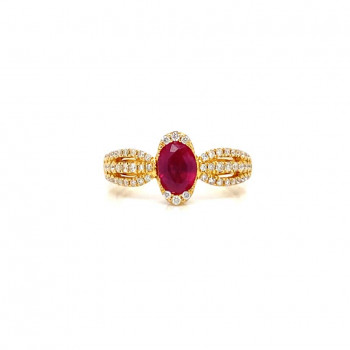 RUBI GOLD RING 18K STUDDED WITH DIAMONDS .
