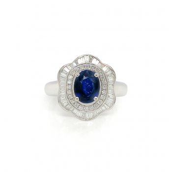 SAPPHIRE GOLD RING 18K STUDDED WITH DIAMONDS .