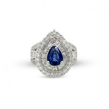 SAPPHIRE GOLD RING 18K STUDDED WITH DIAMONDS .