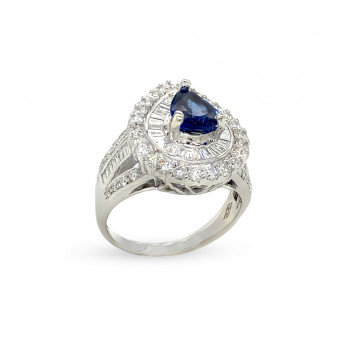 SAPPHIRE GOLD RING 18K STUDDED WITH DIAMONDS .