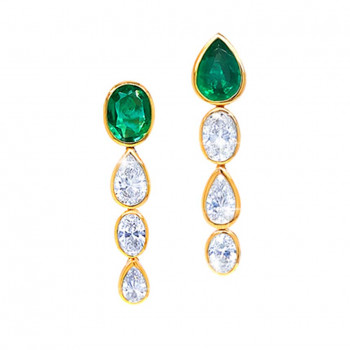 A unique Emerald Earring with Diamonds, 18K GOLD