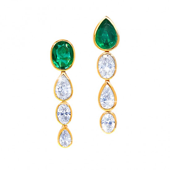 A unique Emerald Earring with Diamonds, 18K GOLD