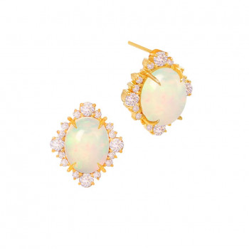 Stand out with a special Ethiopian white Opal Earring studded with amazing diamonds- 18k gold