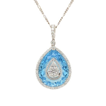 18K Gold Chain Aquamarine Tear-Shaped Studded With 94 Pieces Of Diamond