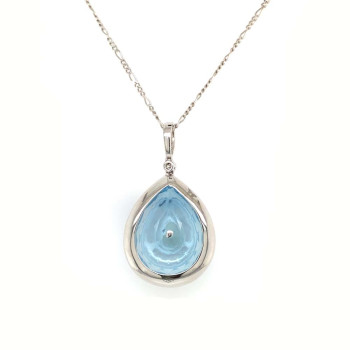 18K Gold Chain Aquamarine Tear-Shaped Studded With 94 Pieces Of Diamond