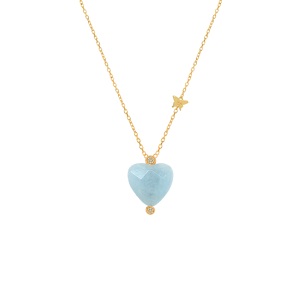 18K Gold Aquamarine (infinity) Heart Shaped Neckless, Studded With 2 Pieces Of Diamond