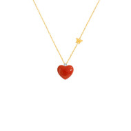 18K GOLD ( LUXURY ) CORAL HEART SHAPED NECKLESS, STUDDED WITH 1 PIECE OF DIAMOND