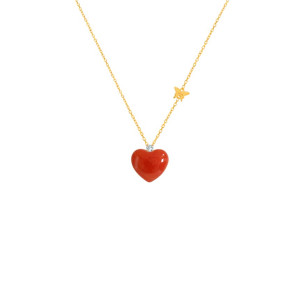 18K GOLD ( LUXURY ) CORAL HEART SHAPED NECKLESS, STUDDED WITH 1 PIECE OF DIAMOND