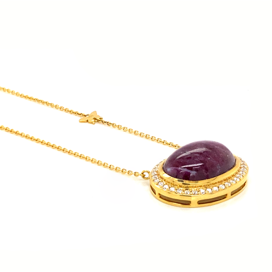 18K GOLD NECKLESS WITH RUBI STONE, STUDDED WITH DIAMOND 18K GOLD NECKLESS WITH RUBI STONE, STUDDED WITH DIAMOND