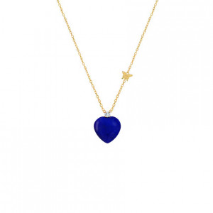 18KGold chain studded with diamonds with a lapis on heart shaped