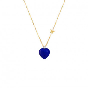 18KGold chain studded with diamonds with a lapis on heart shaped