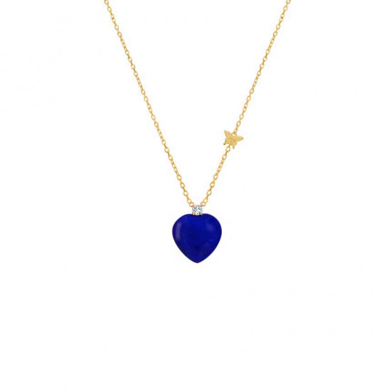 18KGold chain studded with diamonds with a lapis on heart shaped