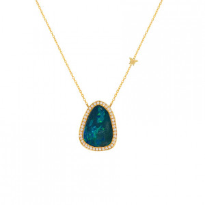 18K Gold chain studded with blue opal and diamonds 