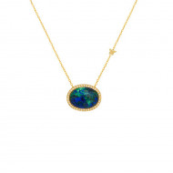 18K Gold A Rare Azurite Neckless, Studded With 38 Pieces Of Diamond