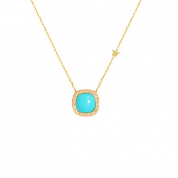 18K Gold Fabulous Turquoise Neckless, Studded With 29 Pieces Of Diamond