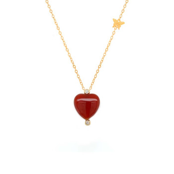 18k Gold Red Agate ( infinity )Heart Shaped, Studded With 2 Pieces Of Diamond