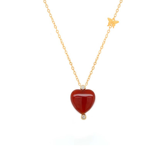 18k Gold Red Agate ( infinity )Heart Shaped, Studded With 2 Pieces Of Diamond