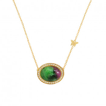 A Rare Ruby Zoisite Necklace, Studded With 34 Pieces Of Diamond,18k Gold