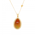 18K GOLD NECKLESS WITH OPAL STONE, STUDDED WITH DIAMONDS 18K GOLD NECKLESS WITH OPAL STONE, STUDDED WITH DIAMONDS