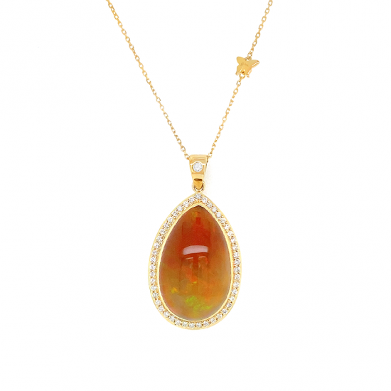 18K GOLD NECKLESS WITH OPAL STONE, STUDDED WITH DIAMONDS 18K GOLD NECKLESS WITH OPAL STONE, STUDDED WITH DIAMONDS