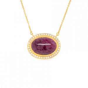 18K GOLD NECKLESS WITH RUBI STONE, STUDDED WITH DIAMOND