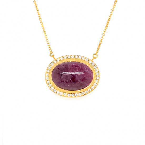 18K GOLD NECKLESS WITH RUBI STONE, STUDDED WITH DIAMOND 18K GOLD NECKLESS WITH RUBI STONE, STUDDED WITH DIAMOND