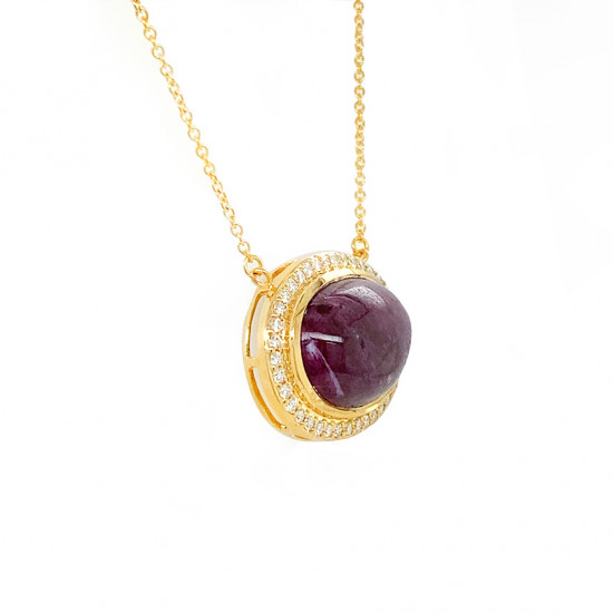 18K GOLD NECKLESS WITH RUBI STONE, STUDDED WITH DIAMOND 18K GOLD NECKLESS WITH RUBI STONE, STUDDED WITH DIAMOND
