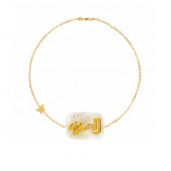 18K Gold Bracelet In The Name Of Al-jalala Al-Aziz, Crafted On A White Seashell, With 8 Pieces Of Dimond