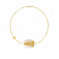 18K Gold Bracelet In The Name Of Al-jalala -Allah, Crafted On A White Seashell With 7 Pieces Of Diamond