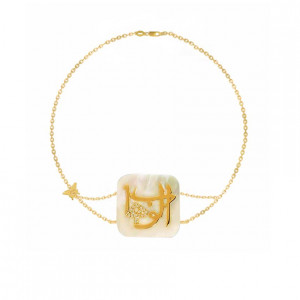 18K Gold Bracelet In The Name Of Al-jalala Al-wahhab, Crafted On A White Seashell With 17 Pieces Of Diamond 