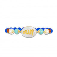 BRACELET IN THE NAME OF AL-JALALAH -ALLA, CRAFTED ON A WHITE SEASHELL WITH PEARL,AMAZONITE,AMBER AND BLUE AGATE