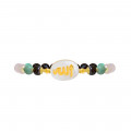 BRACELET IN THE NAME OF AL-JALALAH AL-ALLA, CRAFTED ON A WHITE SEASHELL WITH GARNET TURQUOISE AND PINK QUARTZ BRACELET IN THE NAME OF AL-JALALAH AL-ALLA, CRAFTED ON A WHITE SEASHELL WITH GARNET TURQUOISE AND PINK QUARTZ