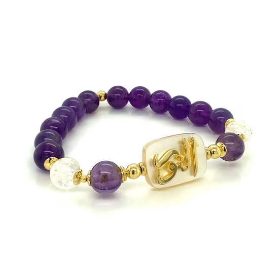 BRACELET IN THE NAME OF AL-JALALAH ( ALNOOR ) WITH AMACITRINE , CRYSTAL AND AMETHYST