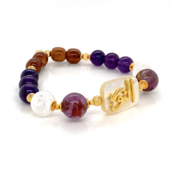 bracelet in the name of Al-Jalalah Al-noor, crafted on a white seashell with white crystal, and Amethyst stone