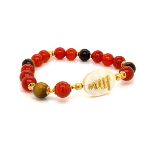 BRACELET IN THE NAME OF AL-JALALAH ( ALLA )  WITH TIGER EYE , RED AGATE