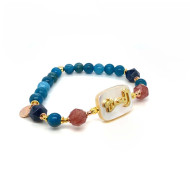 BRACELET IN THE NAME OF ALJALALAH (ALAZIZ) ON WHITE SHELL WITH CHERRY QUARTZ AND LAPIS STONES