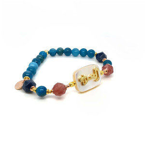 BRACELET IN THE NAME OF ALJALALAH (ALAZIZ) ON WHITE SHELL WITH CHERRY QUARTZ AND LAPIS STONES