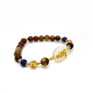 BRACELET IN THE NAME OF ALJALALAH (ALLAH) ON WHITE SHELL WITH YESR, CITRINE, LAPIS AND JASPER STONES BRACELET IN THE NAME OF ALJALALAH (ALLAH) ON WHITE SHELL WITH YESR, CITRINE, LAPIS AND JASPER STONES