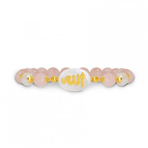 Bracelet in the name of Al-Jalalah Al-ALLA, crafted on a white seashell with Pink Quartz, and Pearl   