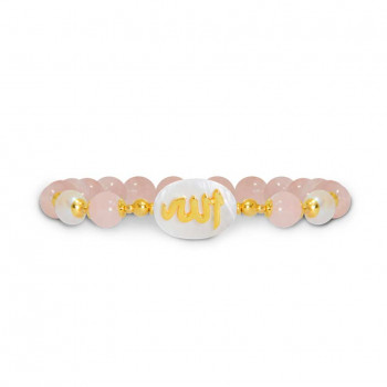 Bracelet in the name of Al-Jalalah Al-ALLA, crafted on a white seashell with Pink Quartz, and Pearl   