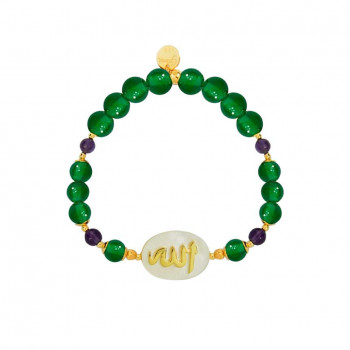 Bracelet in the name of Al-Jalalah Al-ALLA, crafted on a white seashell with green agate and Amethyst
