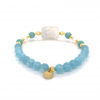 BRACELET IN THE NAME OF AL-JALALAH ALAZEEZ, CRAFTED ON A WHITE SEASHELL WITH amazonite and pearl , aquamarine