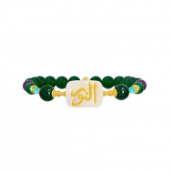 Bracelet in the name of Al-Jalalah Al-Noor, crafted on a white seashell with malachite, amazonite, green jade and amethyst stone﻿