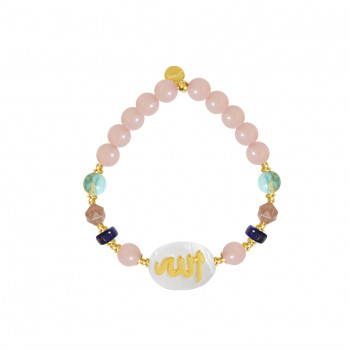 BRACELET IN THE NAME OF AL-JALALAH -ALLA, CRAFTED ON A WHITE SEASHELL WITH PINK QUARTZ ,LAPIS,CHERRY QUARTZ AND JASPER
