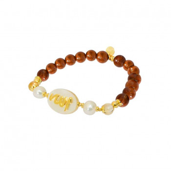 bracelet in the name of Al-Jalalah -Alla, crafted on a white seashell with Pearl and citrine stone