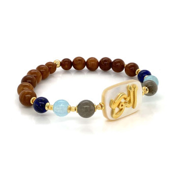 Bracelet in the name of Al-Jalalah alnor, crafted on a white seashell with labrodite, lapis, aquamarine and coke  stones