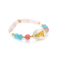 Bracelet in the name of Al-Jalalah Al-ALLA, crafted on a white seashell with Rhodochrosite، Aquamarine  ، pearls , pink quartz stone.