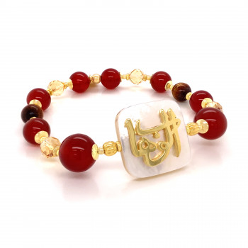 BRACELET IN THE NAME OF AL-JALALAH AL-ALWAHHAB  WITH RED AGATE, CITRINE AND YOSER . 
